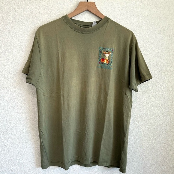 VTG Winnie the Pooh Tiger Embroidered Tshirt Green 90's Disney XL Relaxed Fit - Picture 1 of 13